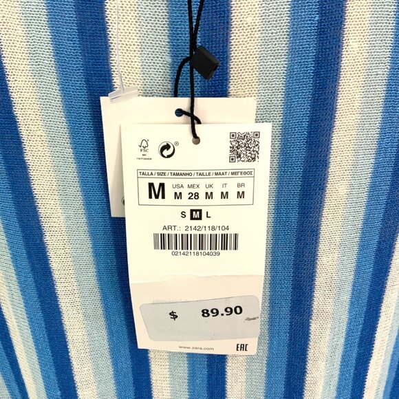 Zara Blue Striped V Neck Linen Blend Coverup Dress Size Medium NWT $90 MSRP - Picture 6 of 9